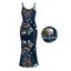 Casual Dress Faux Demin Distressed Leopard Print Spaghetti Strap Maxi Bodycon Dress - Bleu de Minuit M | US 6