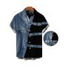 Men's Casual Shirt Faux Denim Colorblock Print Button Up Shirt - Bleu Toile de Jean XL