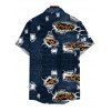 Men's Casual Shirt Faux Demin Distressed Leopard Print Button Up Shirt - Bleu de Minuit S