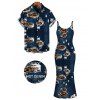 Casual Couple Outfit Faux Demin Distressed Leopard Print Spaghetti Strap Maxi Bodycon Dress and Shirt Set - Bleu de Minuit S | US 4