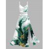 Vacation Couple Outfit Metallic Gold Fluid Smudge Ombre Print Lace Hollow Out Slit Dress and Shirt Set - Vert profond S | US 4