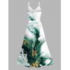 Vacation Couple Outfit Metallic Gold Fluid Smudge Ombre Print Lace Hollow Out Slit Dress and Shirt Set - Vert profond S | US 4