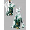 Vacation Couple Outfit Metallic Gold Fluid Smudge Ombre Print Lace Hollow Out Slit Dress and Shirt Set - Vert profond S | US 4