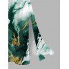 Vacation Couple Outfit Metallic Gold Fluid Smudge Ombre Print Lace Hollow Out Slit Dress and Shirt Set - Vert profond S | US 4