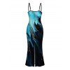 Vacation Couple Outfit Colorblock Metallic Gold Fluid Marble Print Spaghetti Strap Maxi Bodycon Dress and Shirt Set - Noir S | US 4