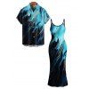 Vacation Couple Outfit Colorblock Metallic Gold Fluid Marble Print Spaghetti Strap Maxi Bodycon Dress and Shirt Set - Noir S | US 4