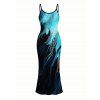 Vacation Dress Colorblock Metallic Gold Fluid Marble Print Spaghetti Strap Maxi Bodycon Dress - Noir XXL | US 14