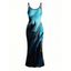 Vacation Dress Colorblock Metallic Gold Fluid Marble Print Spaghetti Strap Maxi Bodycon Dress - Noir XXL | US 14