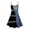 Casual Couple Outfit Faux Denim Colorblock Print Spaghetti Strap Mini Dress and Shirt Set - Bleu Toile de Jean S | US 4