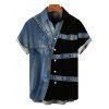Casual Couple Outfit Faux Denim Colorblock Print Spaghetti Strap Mini Dress and Shirt Set - Bleu Toile de Jean S | US 4