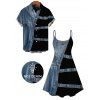 Casual Couple Outfit Faux Denim Colorblock Print Spaghetti Strap Mini Dress and Shirt Set - Bleu Toile de Jean S | US 4