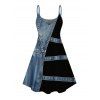 Casual Couple Outfit Faux Denim Colorblock Print Spaghetti Strap Mini Dress and Shirt Set - Bleu Toile de Jean S | US 4