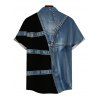 Casual Couple Outfit Faux Denim Colorblock Print Spaghetti Strap Mini Dress and Shirt Set - Bleu Toile de Jean S | US 4