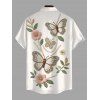 Vacation Couple Outfit Faux Embroidered Pearl Flower Leaf Butterfly Print Spaghetti Strap Mini Dress and Shirt Set - Blanc S | US 4