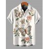 Vacation Couple Outfit Faux Embroidered Pearl Flower Leaf Butterfly Print Spaghetti Strap Mini Dress and Shirt Set - Blanc S | US 4