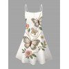Vacation Couple Outfit Faux Embroidered Pearl Flower Leaf Butterfly Print Spaghetti Strap Mini Dress and Shirt Set - Blanc S | US 4
