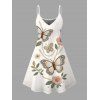 Vacation Couple Outfit Faux Embroidered Pearl Flower Leaf Butterfly Print Spaghetti Strap Mini Dress and Shirt Set - Blanc S | US 4