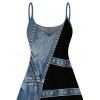 Casual Dress Faux Denim Colorblock Print Spaghetti Strap Mini Dress - Bleu Toile de Jean M | US 6