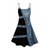 Casual Dress Faux Denim Colorblock Print Spaghetti Strap Mini Dress - Bleu Toile de Jean XXXXL | US 18