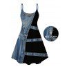 Casual Dress Faux Denim Colorblock Print Spaghetti Strap Mini Dress - Bleu Toile de Jean XXXXL | US 18