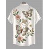 Men's Vacation Shirt Faux Embroidered Pearl Flower Leaf Butterfly Print Button Up Shirt - Blanc 5XL