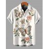 Men's Vacation Shirt Faux Embroidered Pearl Flower Leaf Butterfly Print Button Up Shirt - Blanc 5XL