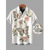 Men's Vacation Shirt Faux Embroidered Pearl Flower Leaf Butterfly Print Button Up Shirt - Blanc 5XL