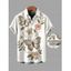 Men's Vacation Shirt Faux Embroidered Pearl Flower Leaf Butterfly Print Button Up Shirt - Blanc 5XL