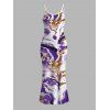 Vacation Dress Marble Fluid Swirl Tie Dye Print Bodycon Mermaid Maxi Dress - Pourpre S | US 4