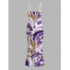 Vacation Dress Marble Fluid Swirl Tie Dye Print Bodycon Mermaid Maxi Dress - Pourpre S | US 4