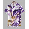 Men's Vacation Shirt Marble Fluid Swirl Tie Dye Print Button Up Shirt - Pourpre M
