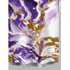 Men's Vacation Shirt Marble Fluid Swirl Tie Dye Print Button Up Shirt - Pourpre M
