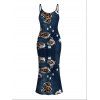 Casual Couple Outfit Faux Demin Distressed Leopard Print Spaghetti Strap Maxi Bodycon Dress and Shirt Set - Bleu de Minuit S | US 4