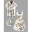 Vacation Couple Outfit Faux Embroidered Pearl Flower Leaf Butterfly Print Spaghetti Strap Mini Dress and Shirt Set - Blanc S | US 4