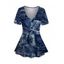 Vintage Top Faux Denim Print V Neck Streetwear Long Top - Bleu profond XXL | US 14