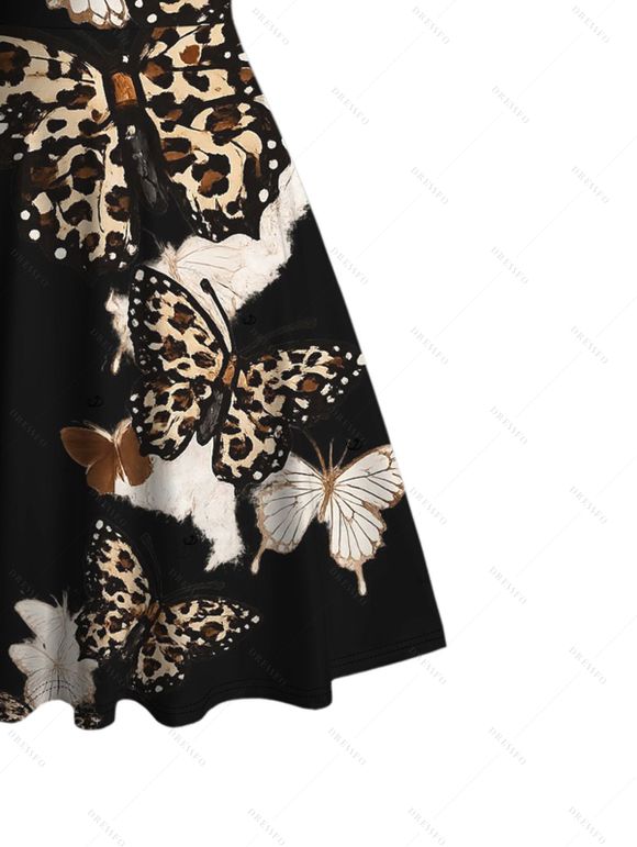 Gothic Dress Leopard Butterfly Print Ruched Bust Mini Dress - Noir XXXXXL | US 20