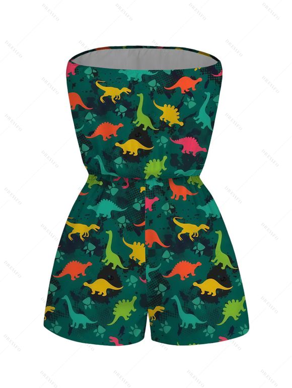 Funny Romper Colored Cartoon Dinosaurs Print Pocket Off the Shoulder Romper - Vert profond XXL | US 14