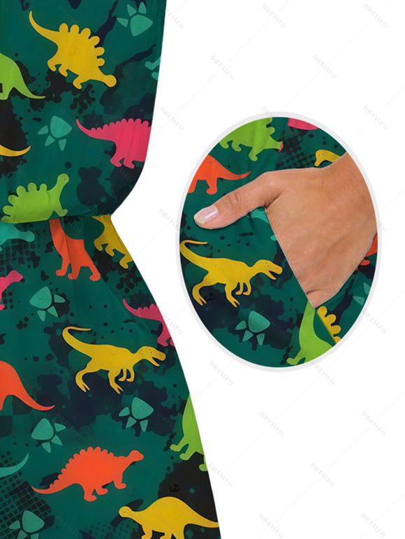 Funny Romper Colored Cartoon Dinosaurs Print Pocket Off the Shoulder Romper - Vert profond XXL | US 14
