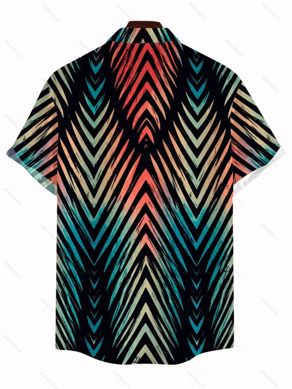 Men's Vacation Shirt Vintage Ombre Zig Zag Print Button Up Shirt - Noir 5XL