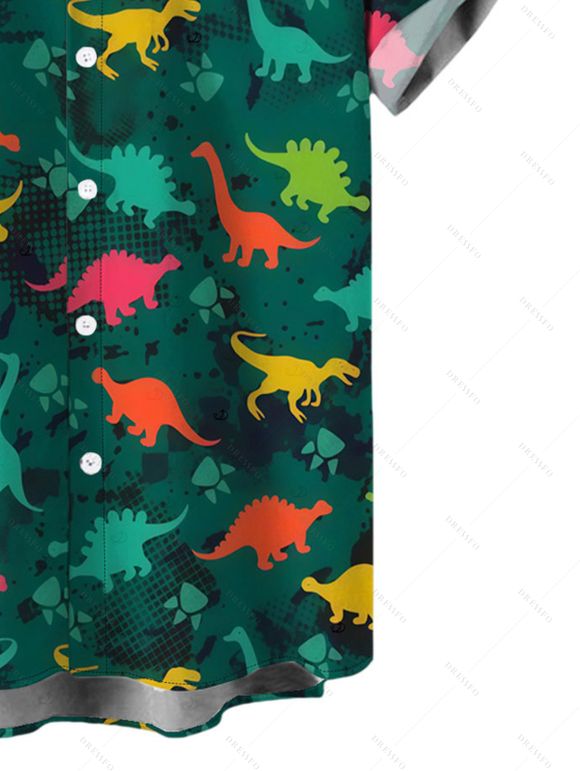 Men's Funny Shirt Colored Cartoon Dinosaurs Print Button Up Shirt - Vert profond 5XL