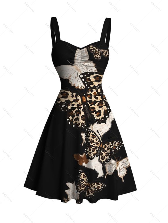 Gothic Couple Outfit Leopard Butterfly Print Ruched Bust Mini Dress and Shirt Set - Noir S | US 4
