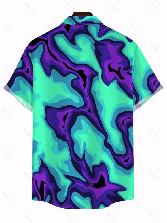 Cyberpunk Couple Outfit Colorblock Fluid Swirl Ombre Print Spaghetti Strap Maxi Bodycon Dress and Shirt Set - Turquoise S | US 4