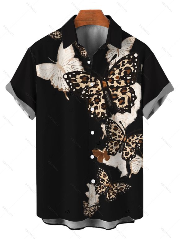 Gothic Couple Outfit Leopard Butterfly Print Ruched Bust Mini Dress and Shirt Set - Noir S | US 4
