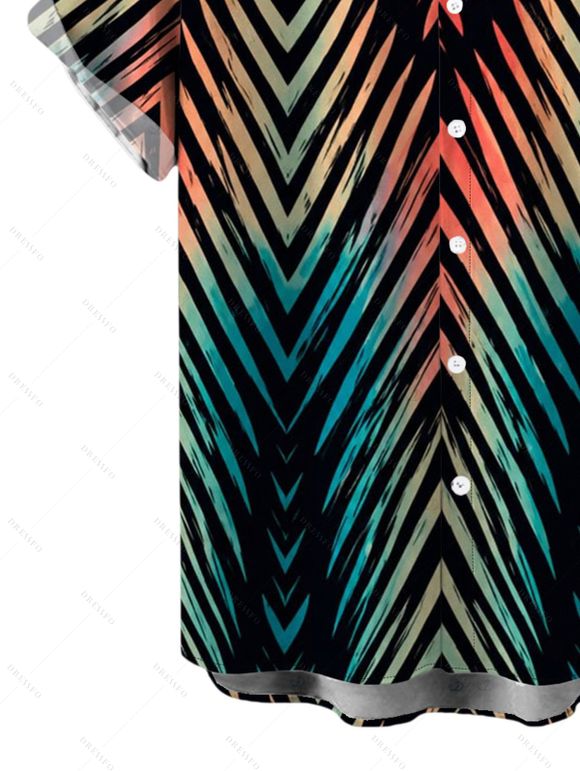 Vacation Couple Outfit Vintage Ombre Zig Zag Print Spaghetti Strap Maxi Bodycon Dress and Shirt Set - Noir S | US 4