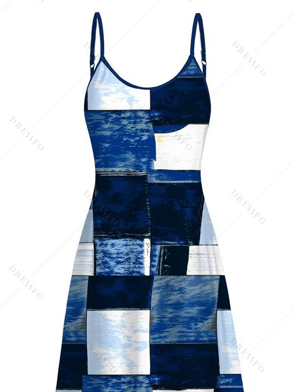 Vacation Dress Oil Painting Geometric Patchwork Print Pocket Spaghetti Strap Dress - Bleu XXXXXL | US 20