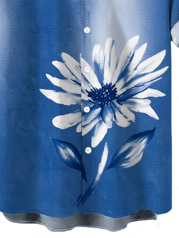 Men's Vacation Shirt Ombre Ink Painting Daisy Print Button Up Shirt - Bleu Toile de Jean 5XL