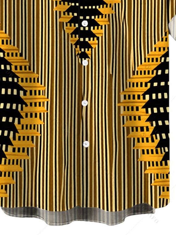Men's Bohemian Shirt Colorblock Geometric Ethnic Print Button Up Shirt - Jaune 5XL