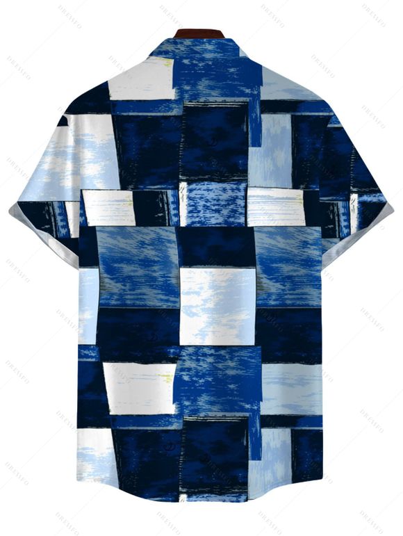 Men's Vacation Shirt Oil Painting Geometric Patchwork Print Button Up Shirt - Bleu 5XL
