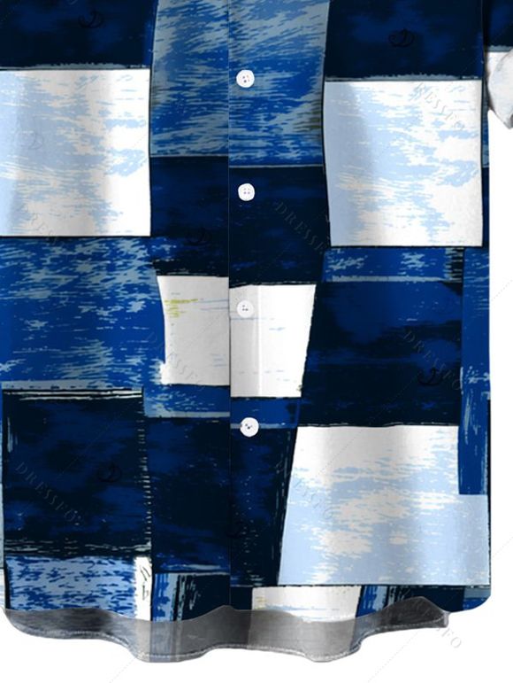 Men's Vacation Shirt Oil Painting Geometric Patchwork Print Button Up Shirt - Bleu 5XL