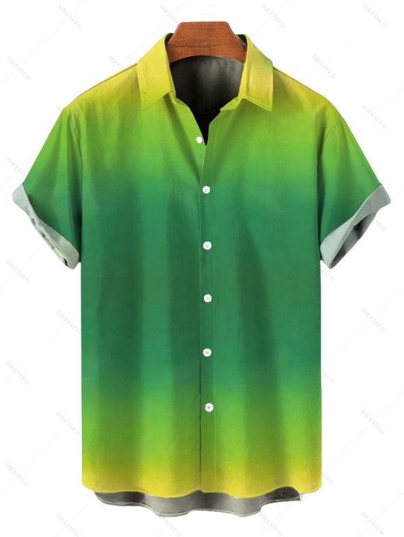 Vacation Couple Outfit Neon Ombre Palm Hand Print Spaghetti Strap Maxi Bodycon Dress and Shirt Set - Vert S | US 4